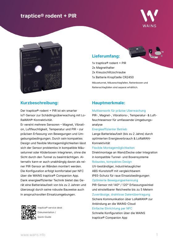Titelseite: traptice® rodent + PIR